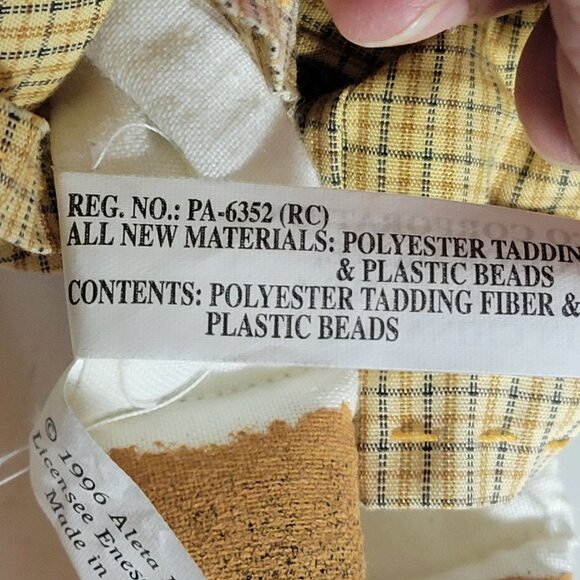 Vintage Enesco Folk Art Cat Doll With Button Accents & Plaid Outfit 14.5" - Picture 6 of 8